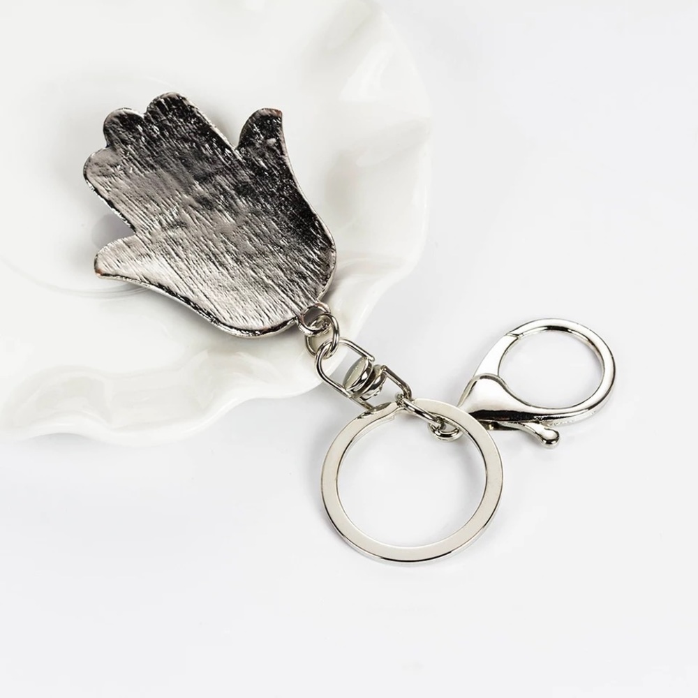 Bohemian Blue Crystal Hamsa Hand with Evil Eye Keychain - Picture 4 of 13